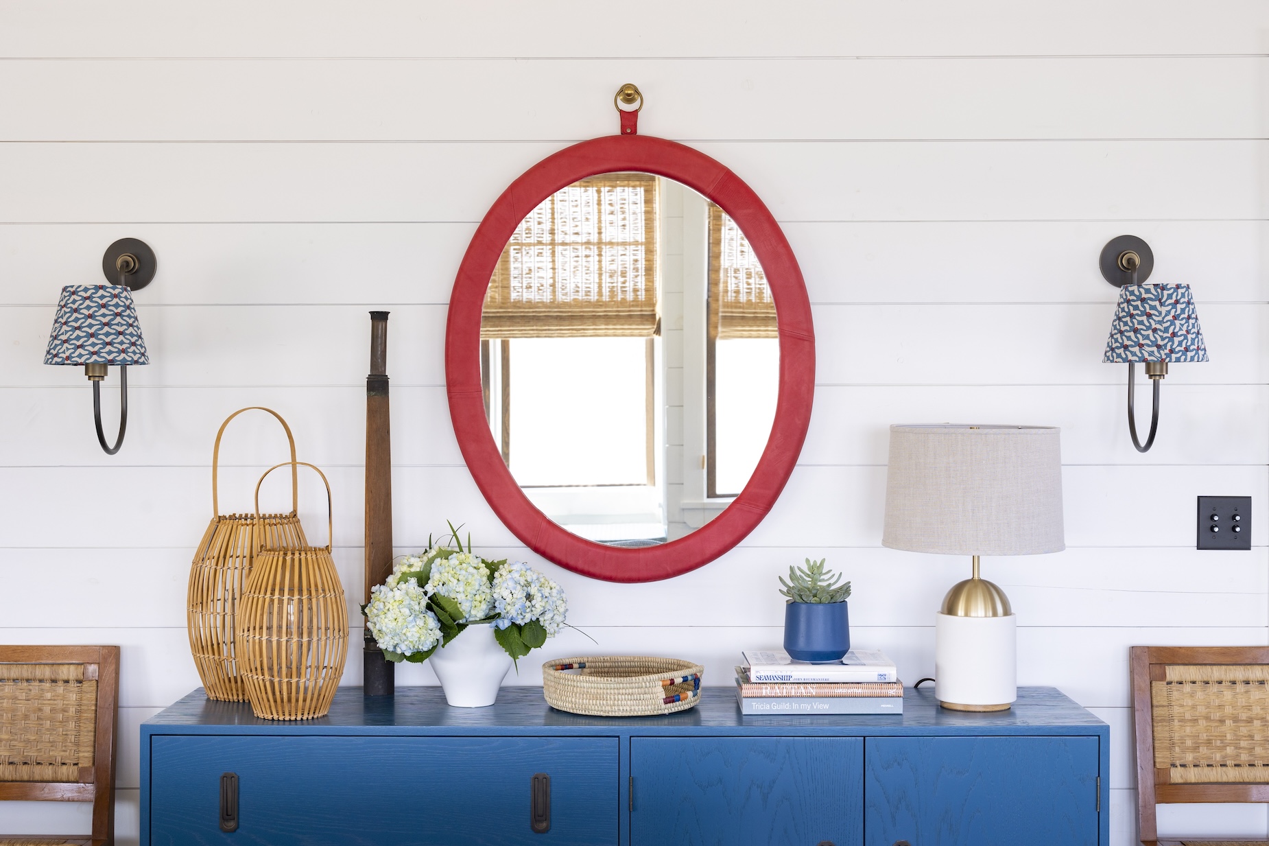 Red Oval Mirror Beach Cottage Decor
